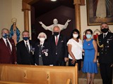 Photo of the guests in front of the statue of St. John Paul II, which was funded by SPK Branch 27 in St. Catharines